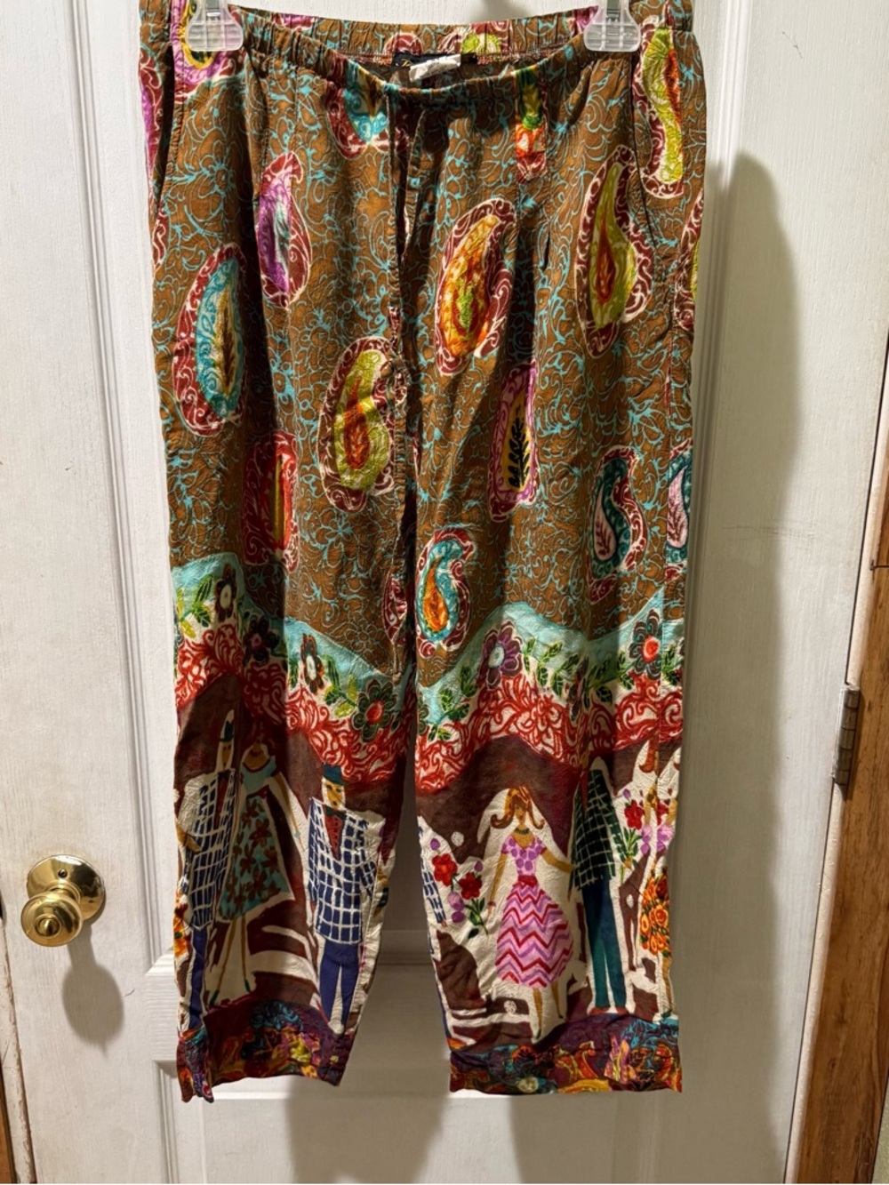 Jams World Jitterbug Paisley Aloha Cropped Straight Leg Pull On Pants Size XL